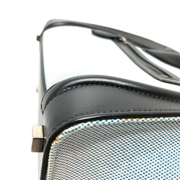 AUTHENTIC CELINE 167792 Luggage micro Shopper Hand Bag Leather/Canvas Blue x Bla - Picture 6 of 6